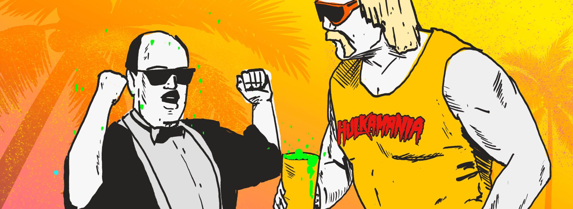 HulK Hogan and Mean Gene drink Hulk Hogan's power shake