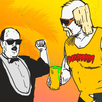 HulK Hogan and Mean Gene drink Hulk Hogan's power shake
